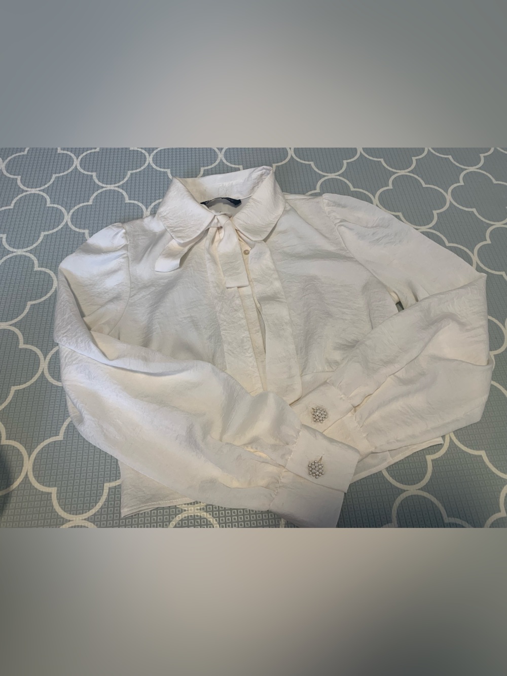 Zara White Bow-Neck Button Front Blouse